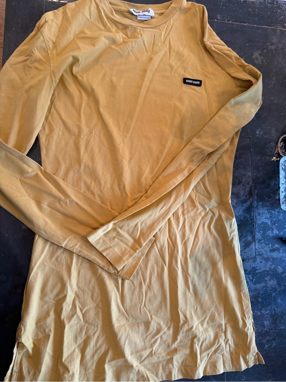 Miu Miu Long-Sleeve Tee in Yellow
